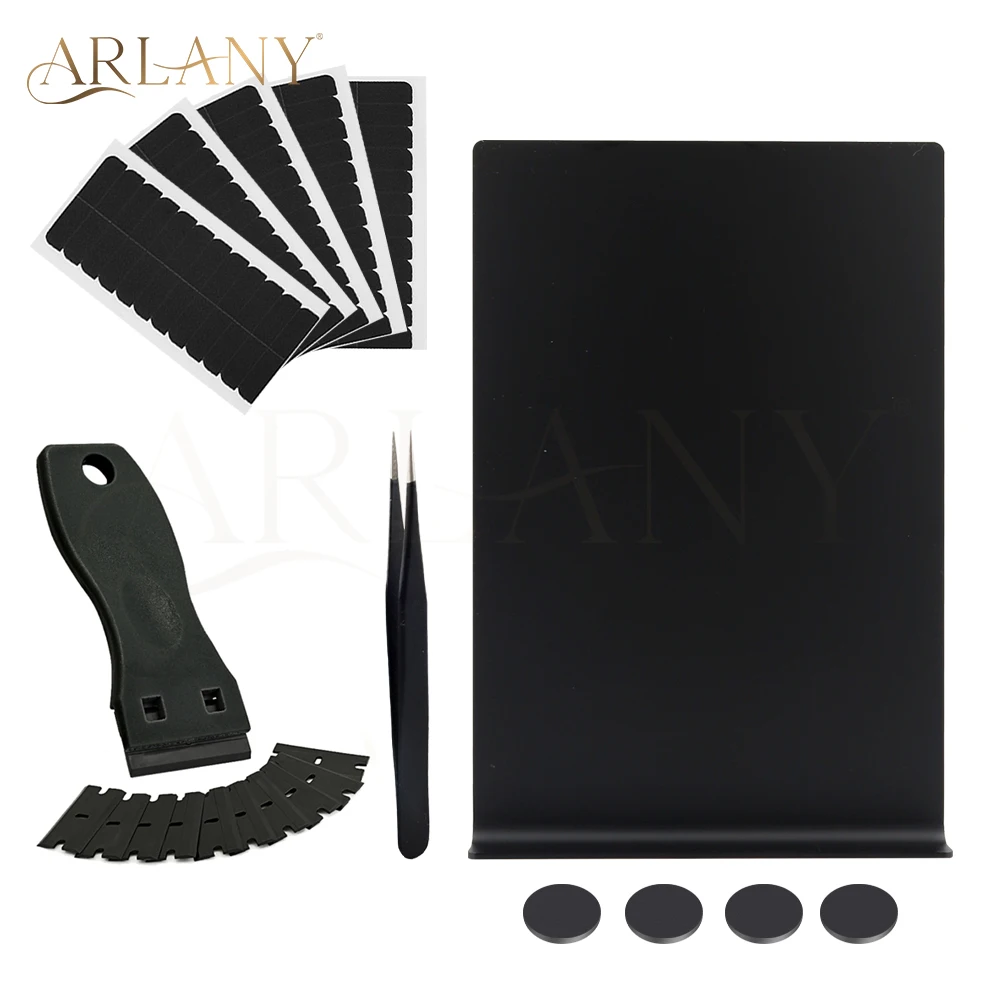 ARLANY Tape-in Hair Extension Removal Tool Kit Acrylic Operation Board 60Tabs Double Sided Tapes Scraper Tape Remover Board