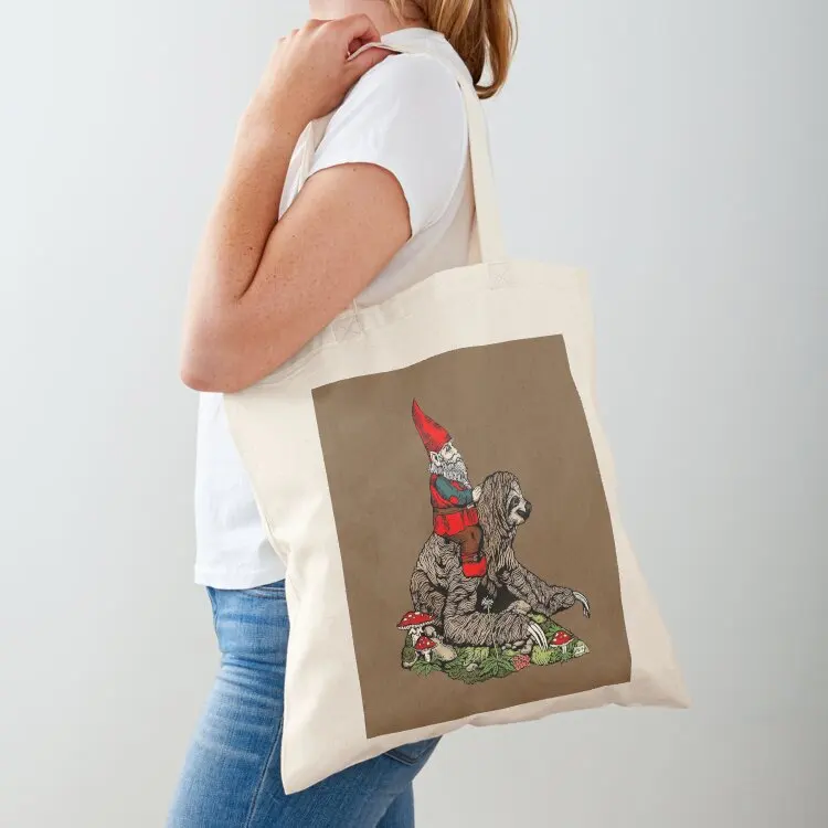 

Gnome Riding a Sloth Tote Bag eco pack large size bags Women's handbag Reusable bags