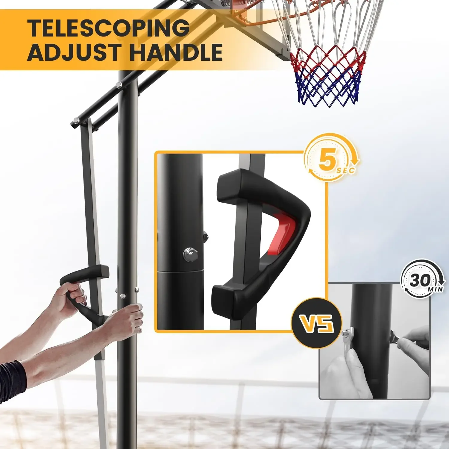 Basketball Hoop Outdoor 10 FT Height Adjustable Basketball Goals Systems Portable with 44" Backboard and Wheels for Youth Adults