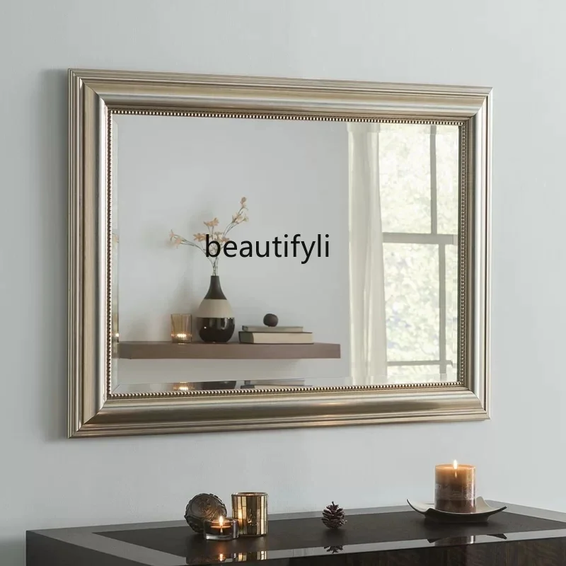 Hallway Decorative Mirror American Bathroom Mirror Simple Square European Style Living Room Corridor Bathroom Cosmetic Mirror