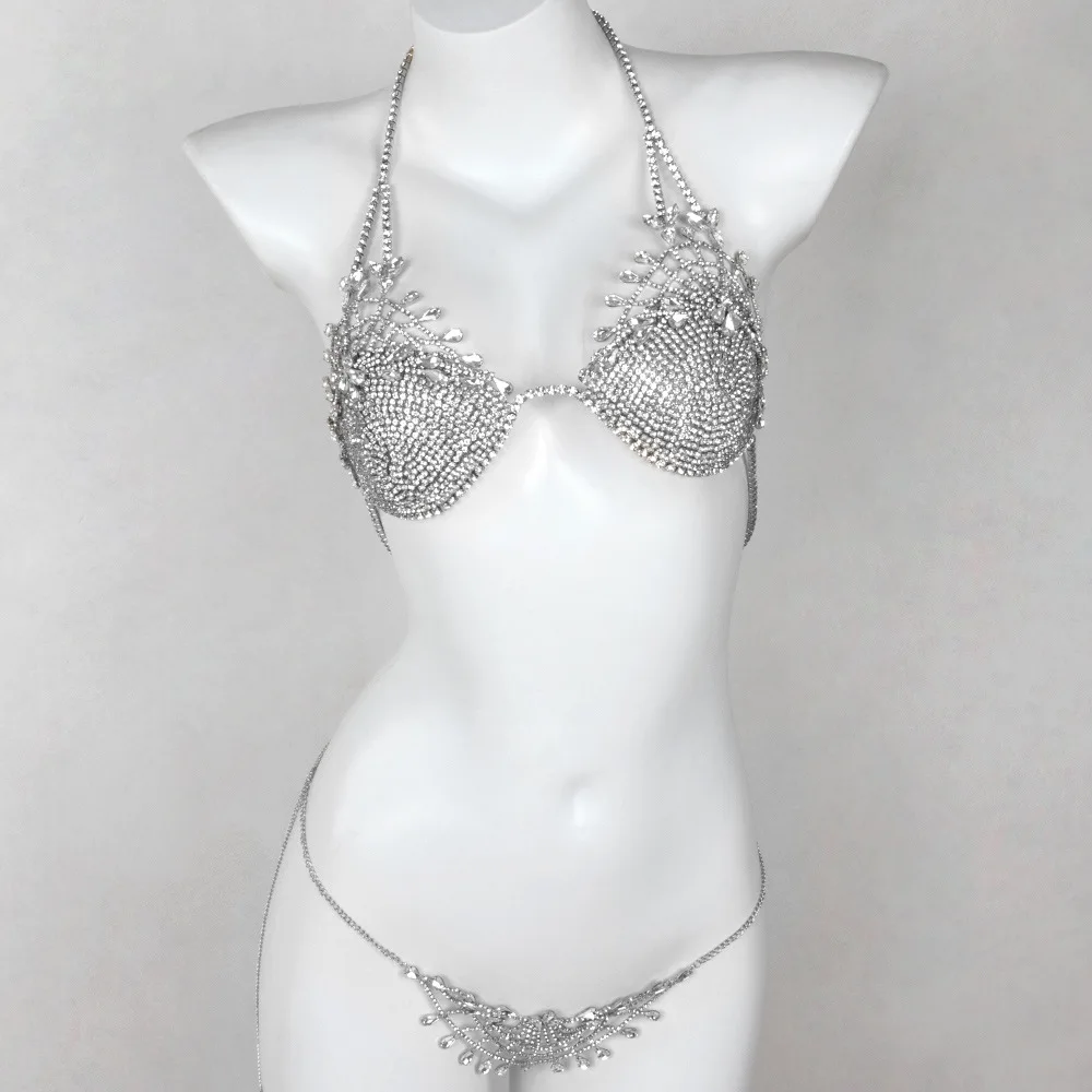 New Exaggerated Rhinestone Body Chains Female Personality Pattern Inlaid Nightclub Sexy Bikini Bra Set