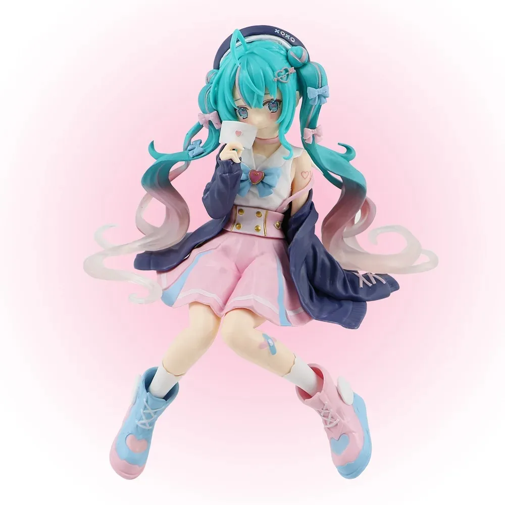 12cm Anime Hatsune Miku figure Pink Sakura Sitting Position PVC Action Figure Model Children Collectible Dolls Gift Toys