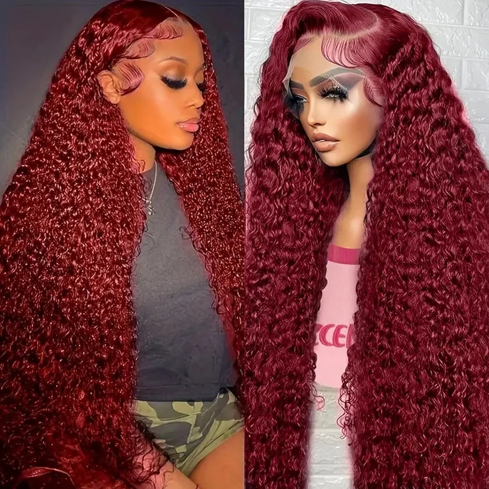 

13×6 HD Lace Front Glueless Water Wave Wigs Human Wig Pre Plucked Pre Cut 180%Density Ready to Wear Glueless 99J for Black Woman