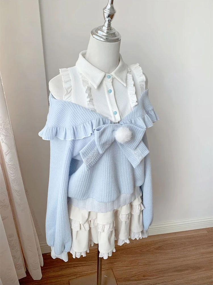 

Новые милые тонкие осенние наряды в стиле Харадзюку 2025 года, японский сладкий комплект в стиле Лолиты, каваи, комплект из 2 предметов, женские топы с бантом в стиле пэчворк + юбки с рюшами для торта