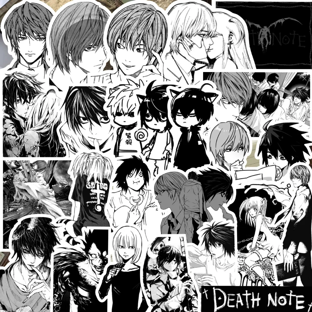 72Pcs Black and White Deathnote Stickers Japanese Manga Death Note Sticker Waterproof Laptop Notebook Skateboard Decoration