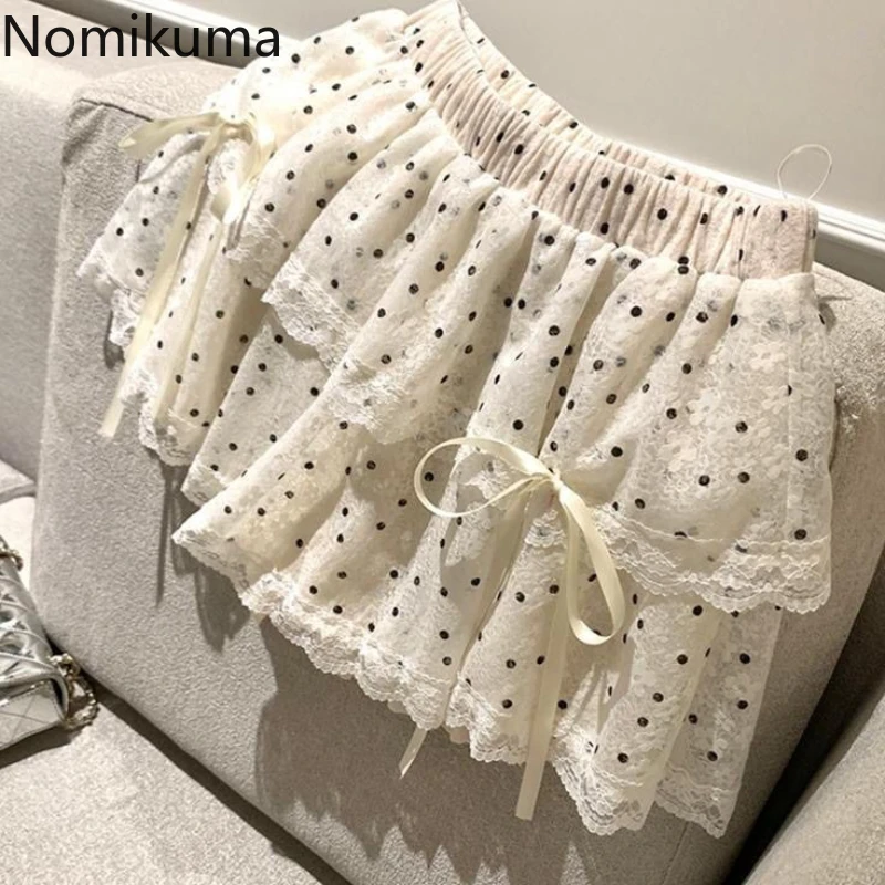 Mini Skirts for Women's 2024 Faldas Mujer De Moda Polka Dot A-line Fashion Korean Jupe Sweet Saia Bandage Bow Sweet Y2k Skirt