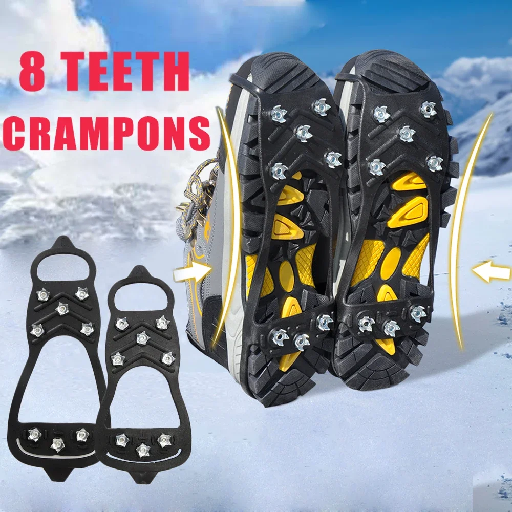 8 dentes crampons para botas de neve e gelo capas antiderrapantes para sapatos antiderrapantes inverno ao ar livre escalada caminhadas pesca sapato picos