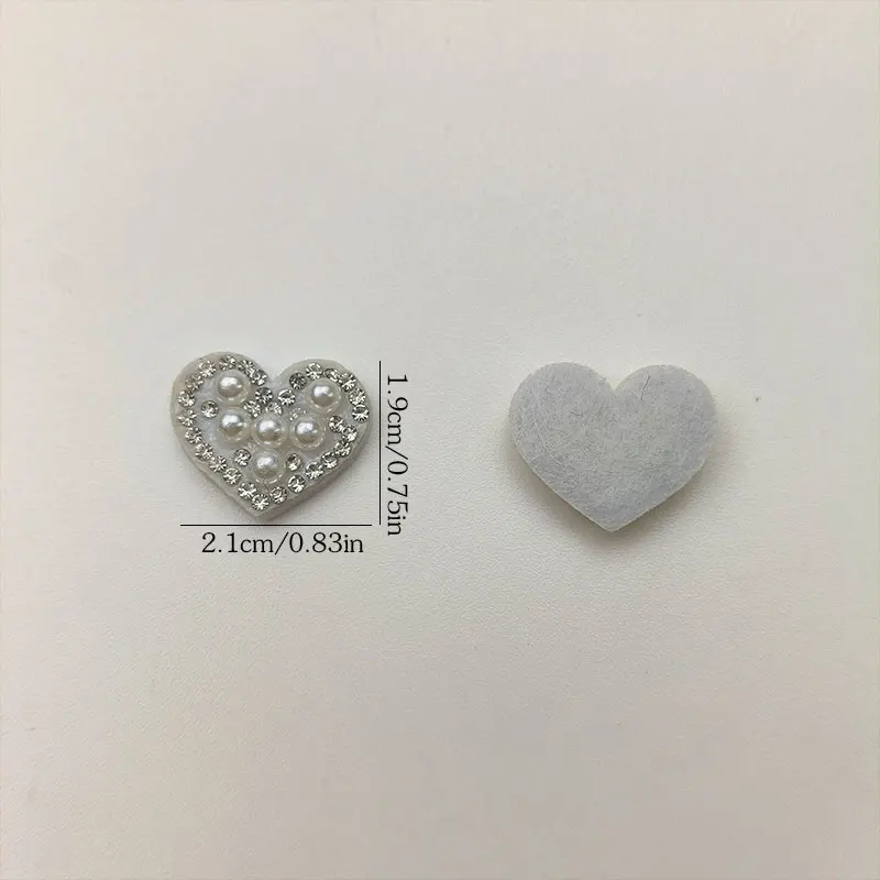 40 Stück weiße, aus Vliesstoff gefertigte Perlenherz-Strass-Aufnäher für DIY-Haarspangen, Kleidung, Hüte, Taschen, Dekorationen – Detail 6
