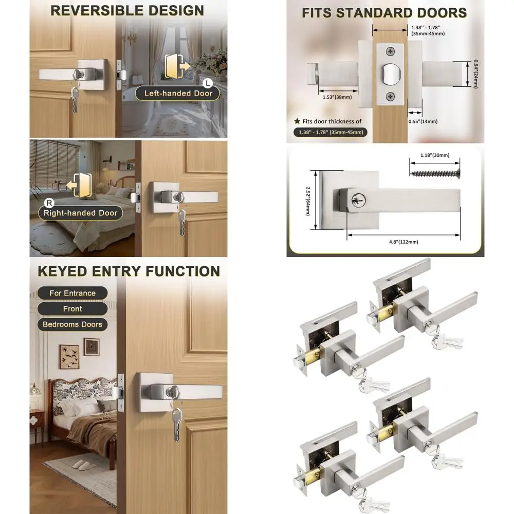 

Рычаги входной двери из матового никеля из 4 частей с замком с одинаковым ключом и 3 ключами в комплекте, подходят для передних дверей офиса и дома