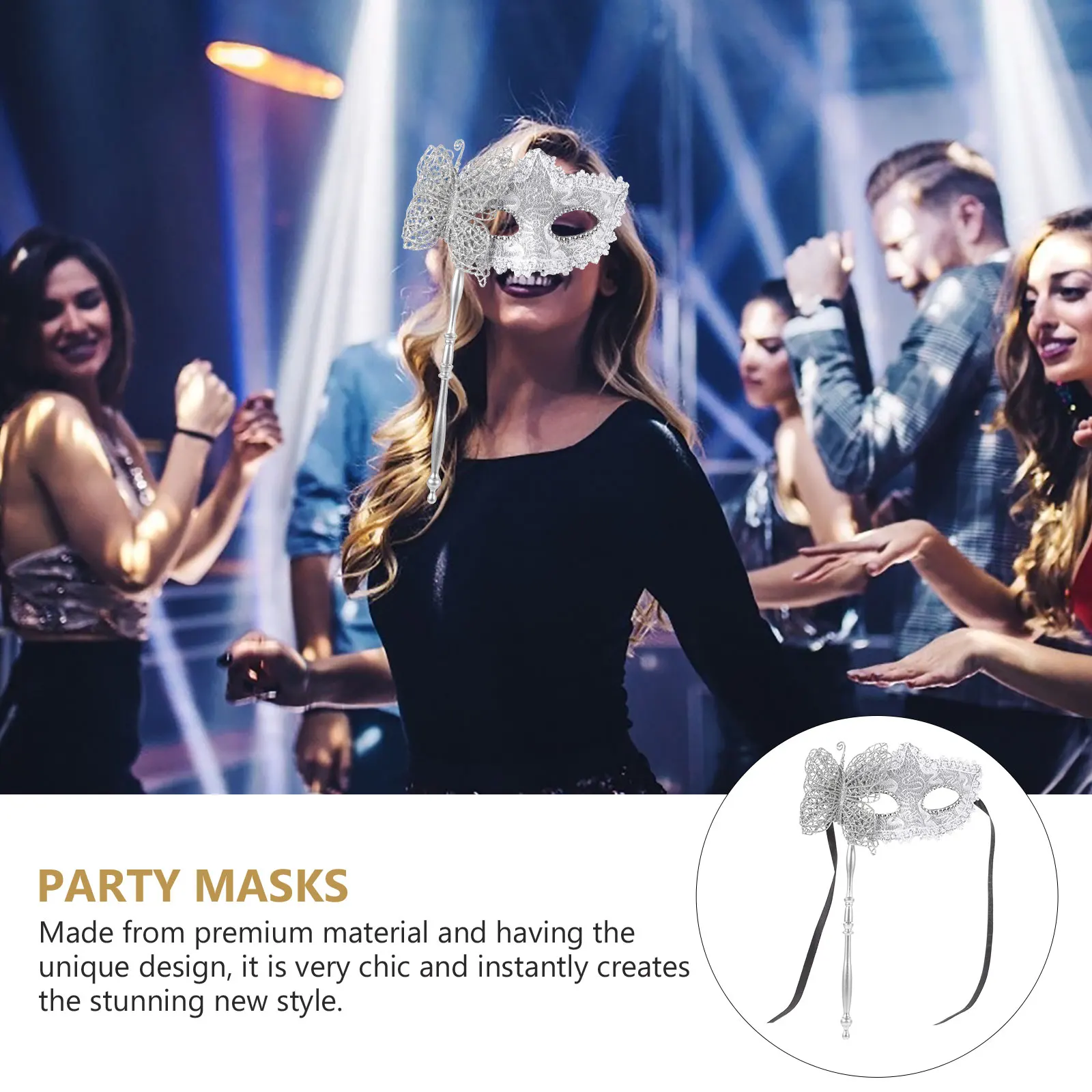 

Silver Masquerade With Stick Fancy Dress Costume Party For Women Halloween Carnival Cosplay Ball Venetian Mask Mardi Gras