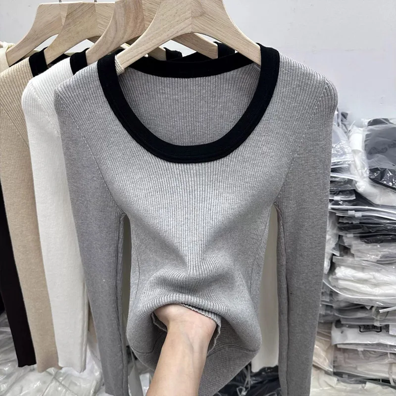 Women Clothing Fashion O-neck Long Sleeve T-shirt Autumn Casual All-match Solid Top Tee Office Lady Elegant Simplicity Pullover