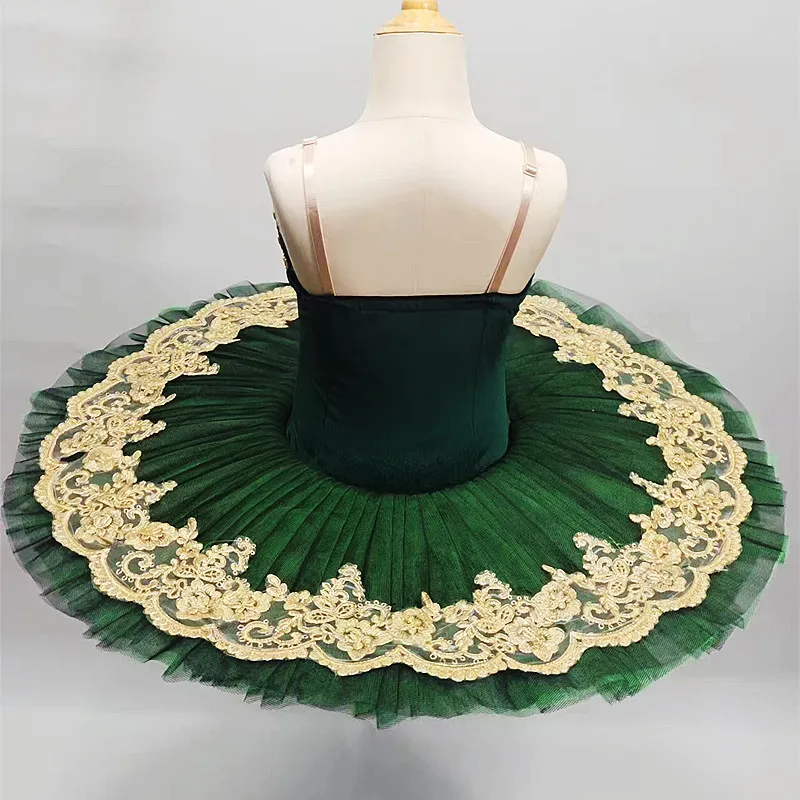 Robe Tutu de Ballet professionnelle vert foncé pour filles, vêtements de spectacle pour enfants et adultes, Costumes de ballerine pour femmes