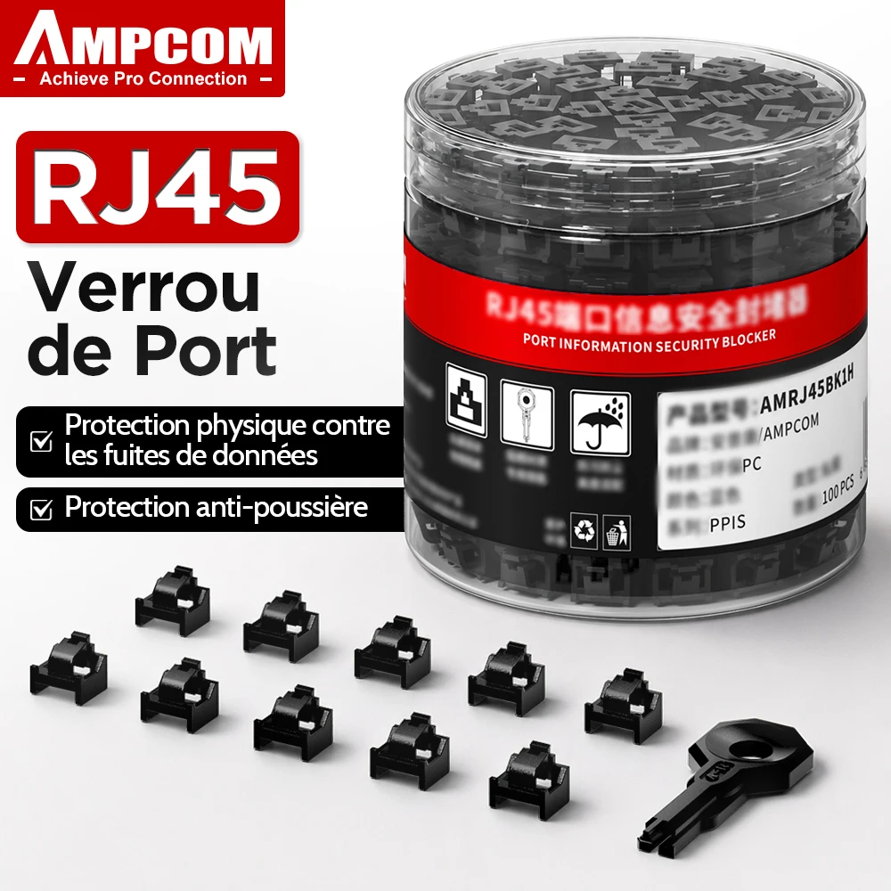 AMPCOM Verrou de port réseau LAN RJ45 avec 10 clés, anti-fuite de données physique, pour commutateurs, plaques murales, serveurs