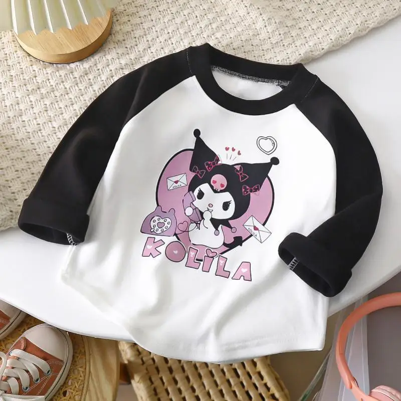 Sanrios Kuromi Hello Kitty girl bottoming shirt T-shirts cartoon kawaii Cartoon child long sleeves spring and autumn New style