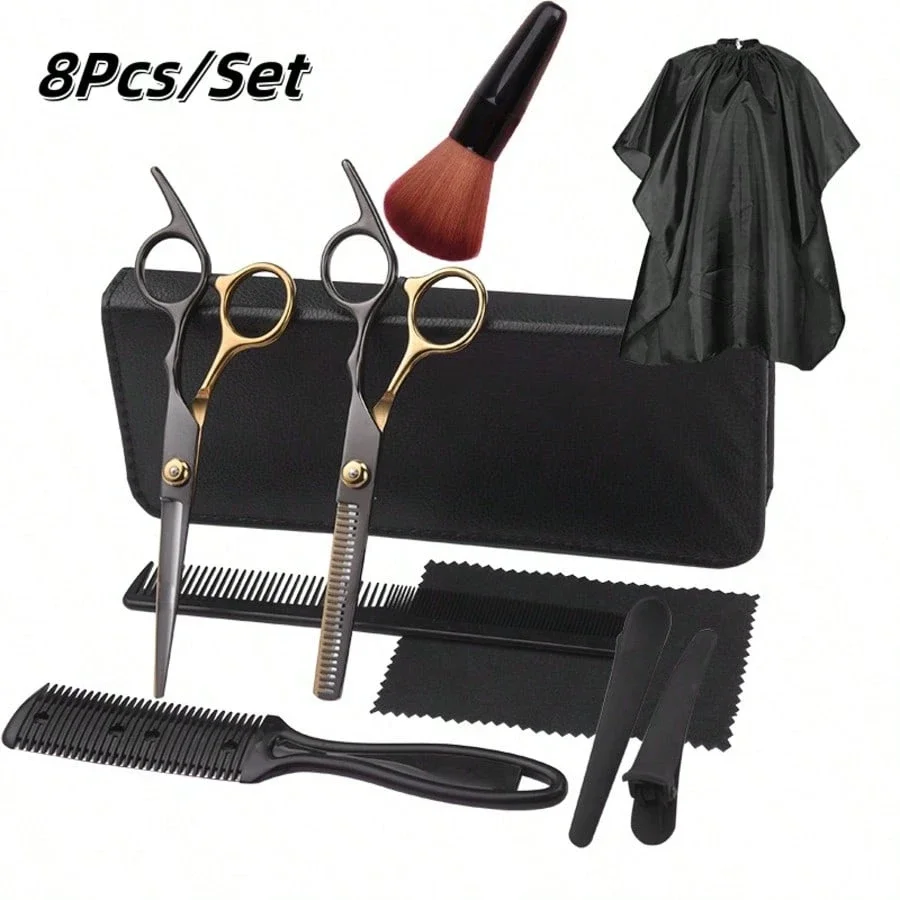 

Набор из 8 профессиональных парикмахерских ножниц из высококачественной нержавеющей стали - острейшие, как бритва, для стрижки и филировки волос, долговечные.