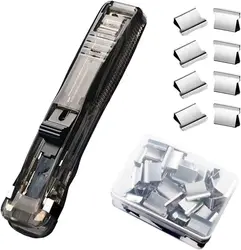 Push Stapler, Binder Clips Paper Clamps Desktop Stapler with 50pcs Stainless Steel Refill Clips for Office School Supplies