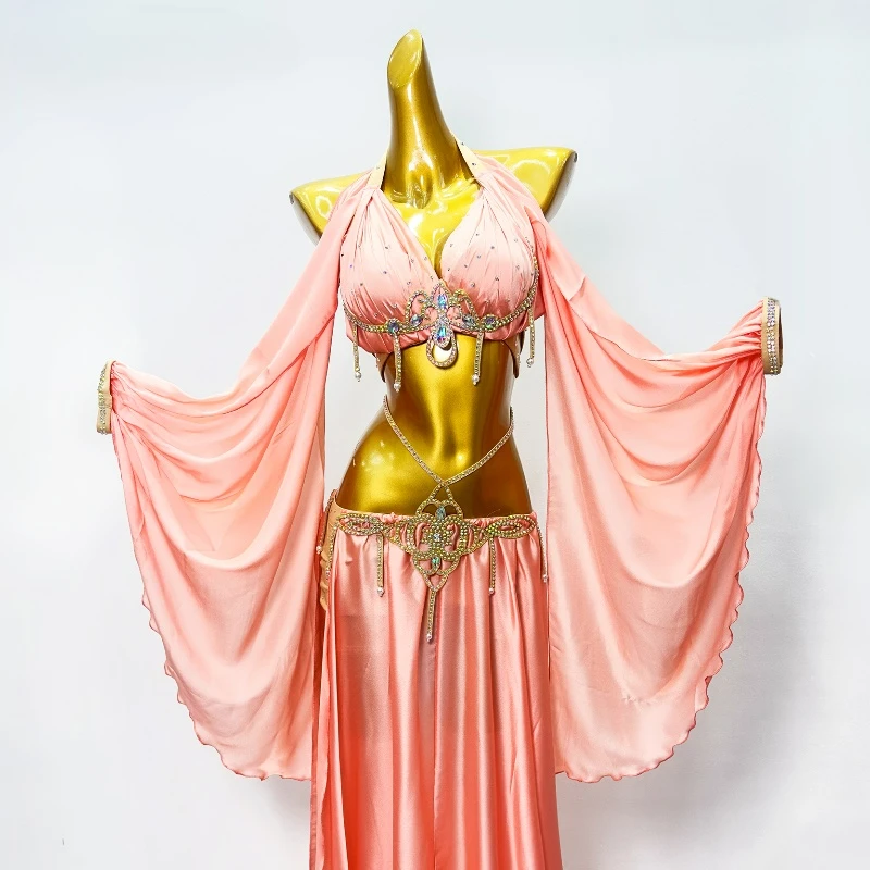 Belly Dance Performance Costume Set for Women Bra+satin Split Long Skirt 2pcs Custom Adult Children Oriental Bellydance Outfit