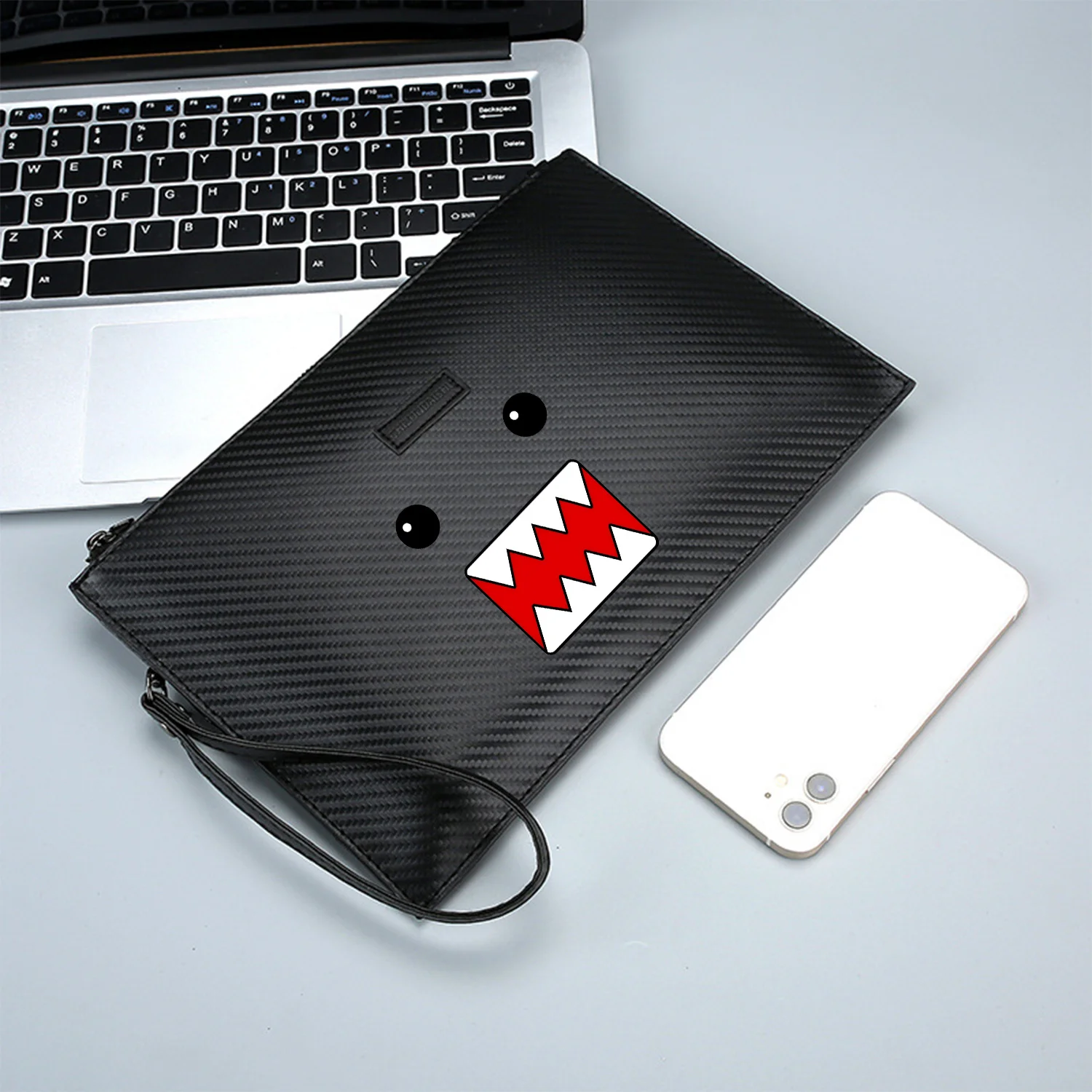 عيون وأسنان وأبيض وأسود ووجه أحمر أنيق مطبوع من البولي يوريثان حقيبة يد رجالية عصرية وعملية للحمل اليومي #3