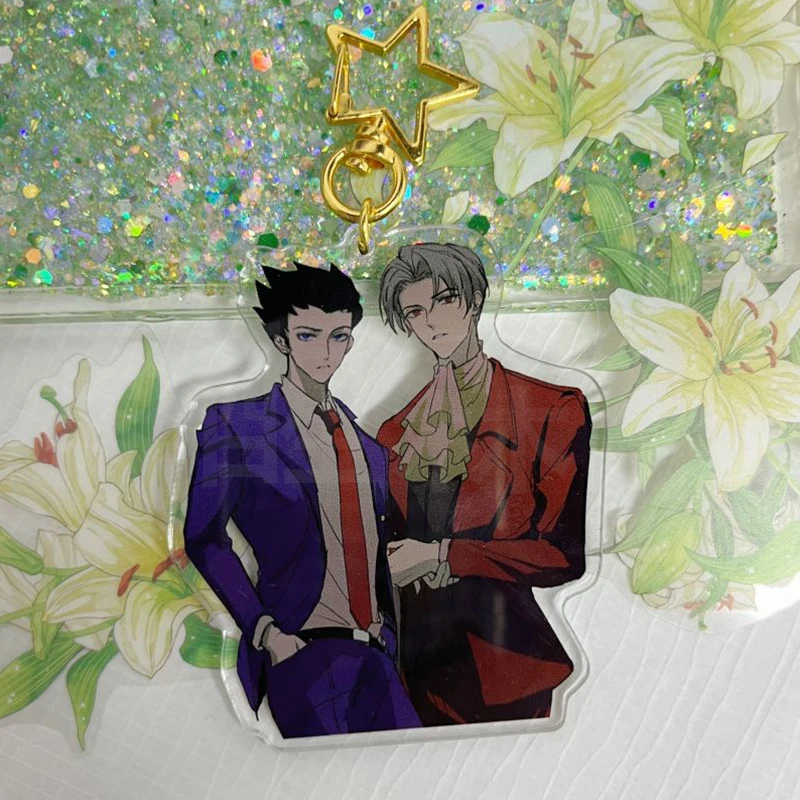 أنيمي مايلز Edgeworth Ace المحامي فينيكس رايت تأثيري سلسلة مفاتيح مصنوعة من الأكريليك حامل الشكل بطاقة بريدية بروش الكرتون شارة قلادة