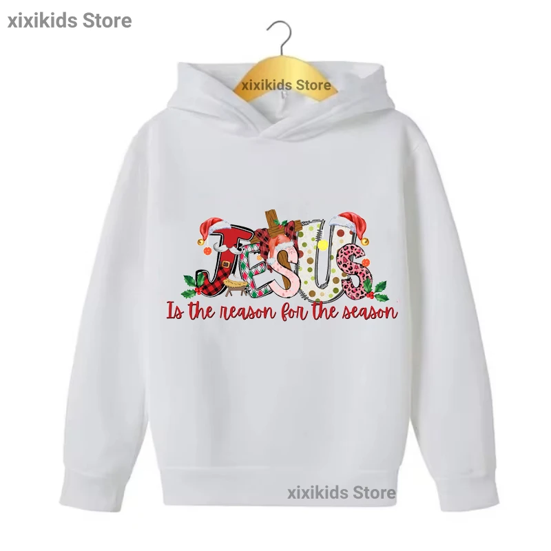 يسوع سبب الموسم الجرافيك المطبوعة قبعة هوديس هدية الكريسماس Kawaii الاطفال ملابس الشتاء/الربيع البلوز معطف