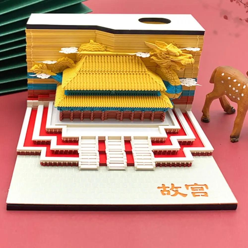 Creative 3D Memo Notepad Calendar Chinese Museum Pen Holder 3D Imperial Museum Calendar China Landmark Buildings Non-Sticky