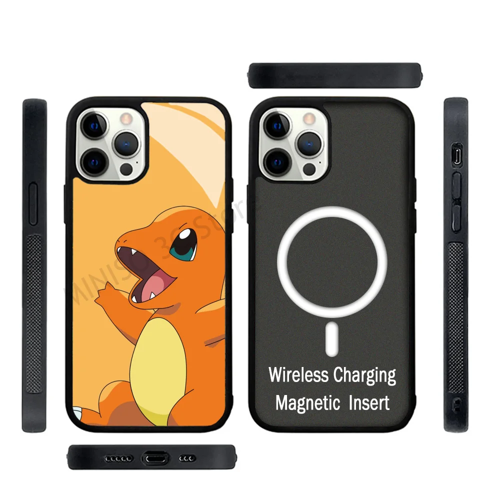 Japanese Anime Phone Case Strong Magnetic For IPhone 15 14 13 Pro Max 11 12 Mini Charizard P-Pokemon For Magsafe