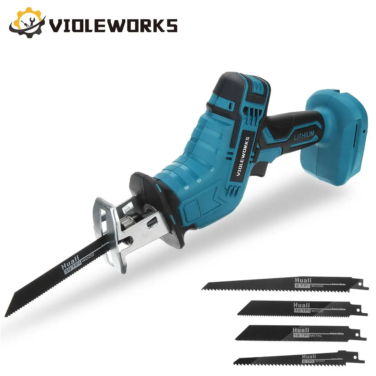 18V Portable Cordless Electric Saw Reciprocating Saw No Battery with 4PC Blades Metal Wood Cutting Tool for Makita 18V Battery