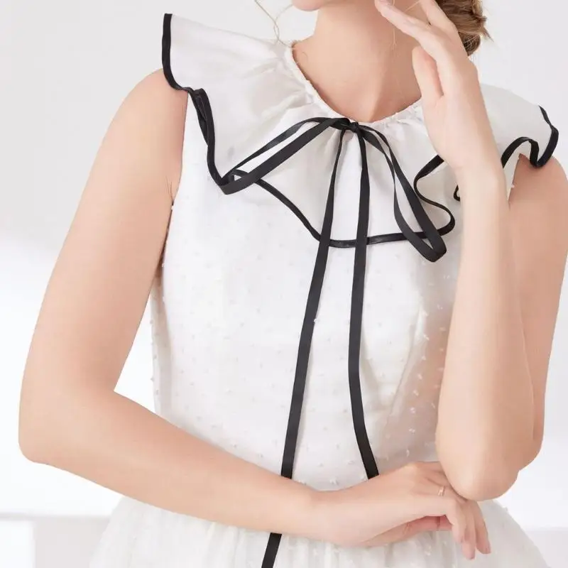 652F قابلة للتعديل ذوي الياقات البيضاء وشاح وشال شال القابل للإزالة مع تصميم مرتبط بربط النساء اللباس مُحسّن سترة