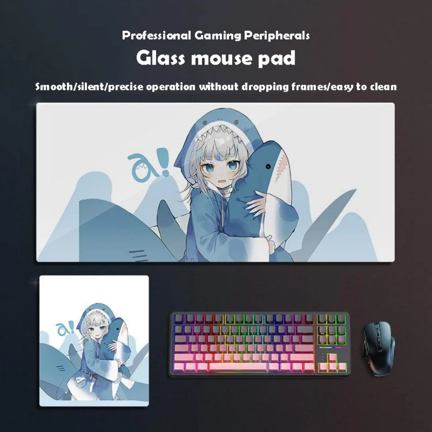 

Стеклянный коврик для мыши Cute Shark Girl Sora, игровой коврик для мыши, индивидуальный узор, закаленный гладкий коврик для игрового стола, Fps, киберспортивный офисный игровой коврик