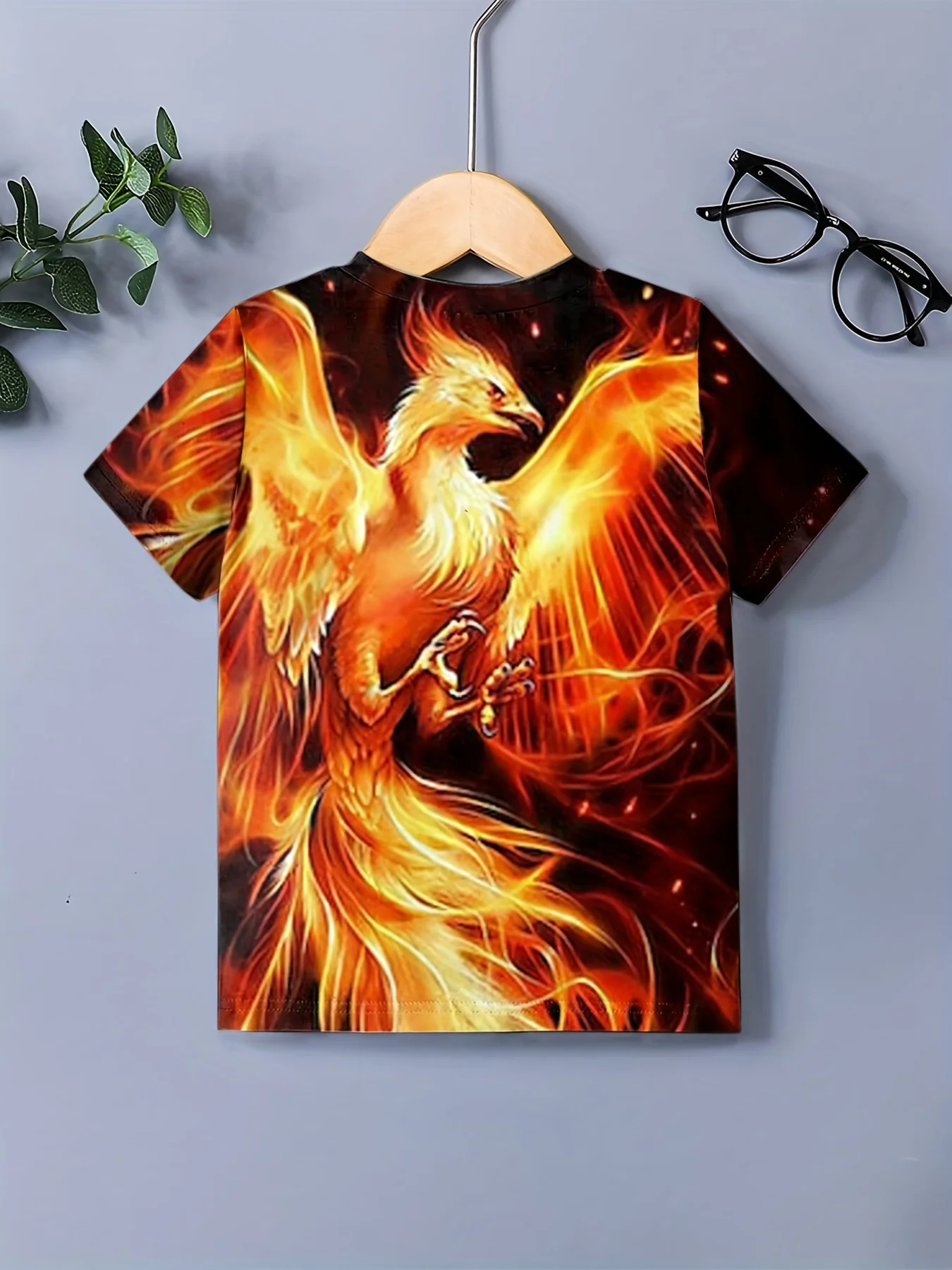 

Fire Phoenix 3D printed pattern boys and girls' children's clothing round neck T-shirt 3D digital printing breathable, fashionab