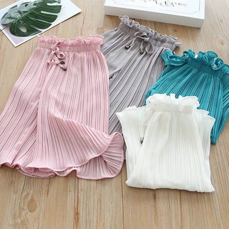 Girls' Wide-Leg Pants New Children'S Wear Nine Points Anti-Mosquito Pants Summer Casual Pants Flared Wave Pants Trend Fashion