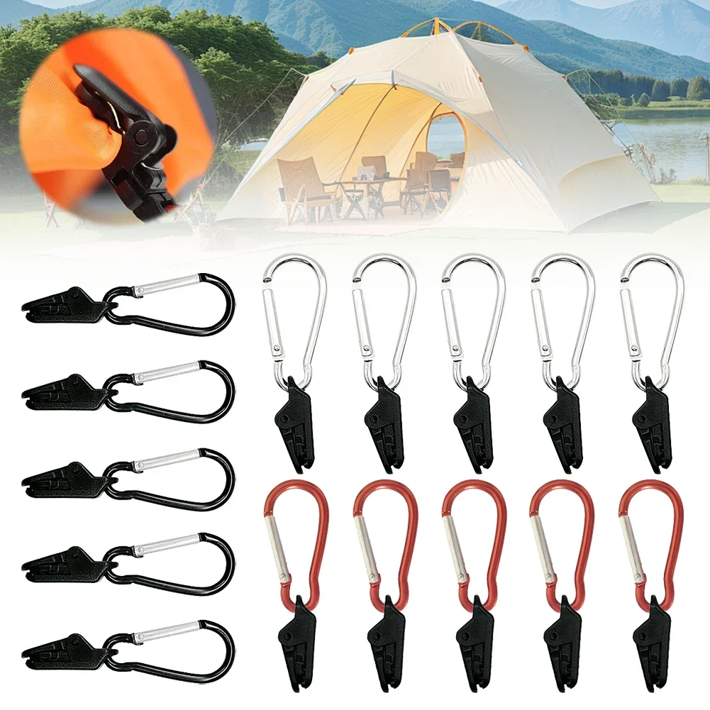 10/20PCS Fixing Tarp Clamps With Carabiner Windproof Clamp Set Hanging Hooks Awning Fixing Clamp Safety Clip For Tent Accessory