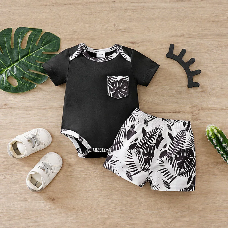 

Summer Set 2PCS Triangle Jumpsuit+shorts Leaves Holiday Round Neck 0-18 Months Newborn Knitted Toddler Clothes Outdoor Casual