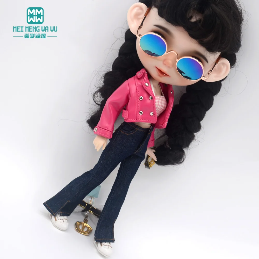 Blyth Puppe Kleidung 28-30cm Azon OB24 Zubehör Mädchen Geschenk Spielzeug Mode Leder Jacke Jeans Ausgestelltes Hosen Rohr top – Detail 15