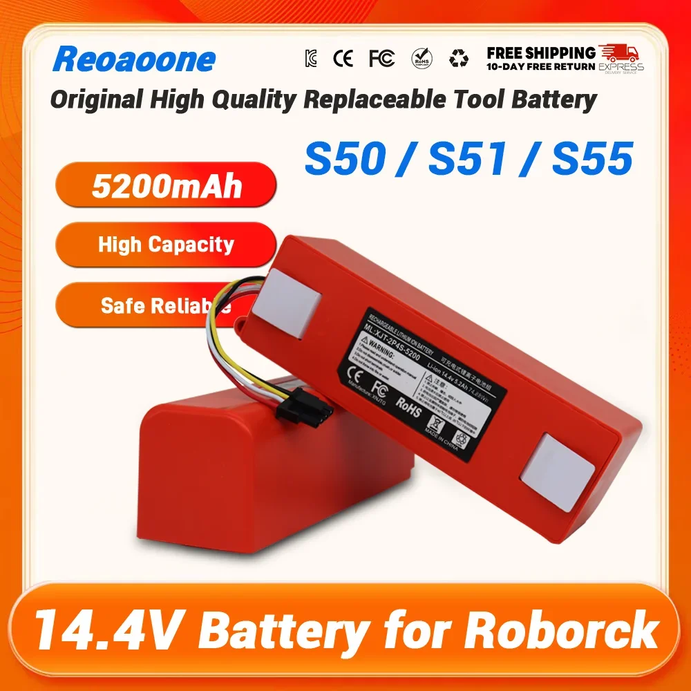 14.4V เปลี่ยนแบตเตอรี่สําหรับ Xiaomi Roborock S51 เครื่องดูดฝุ่นหุ่นยนต์ S52 S60 S53 S50 S55 S4 S5 S6 Series เครื่องกวาดแบตเตอรี่