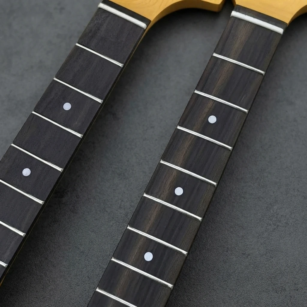 Jaguar Style Guitar Neck, 21 Frets, Dark Fretboard, Gloss Finish, Standard Scale, 56mm Heel, Replacement for DIY and Repair