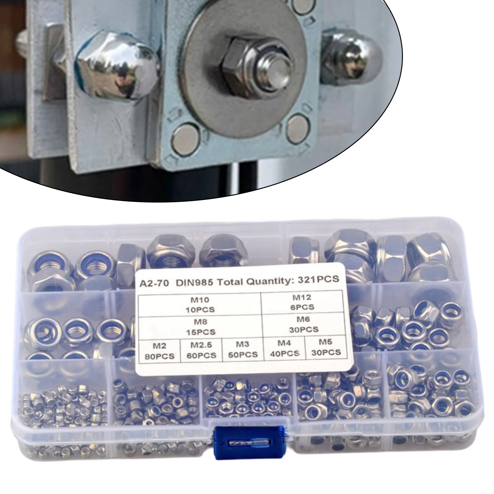321Pcs 304 Stainless Steel Metric Nylon Insert Hex Lock Nuts Kit Assortment Set For DIY Repair Homeowner Fastener Hardware