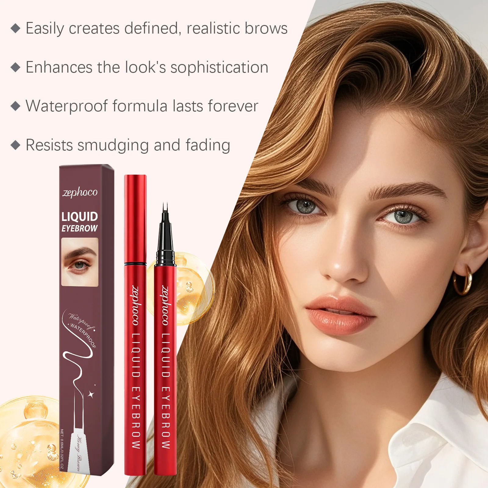 →이브Matita per sopracciglia selvaggia a 2 punti Penna per sopracciglia liscia per trucco con penna per sopracciglia liquida sottile impermeabile facile da impugnare