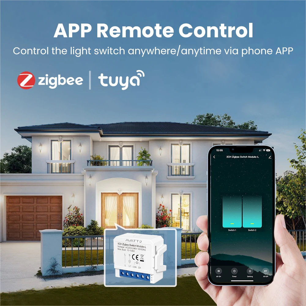 AVATTO Tuya ZigBee Smart Light Switch No Neutral Relay Module 1/2/3 Gang Smart Life/Tuya App Control,Work with Alexa Google Home