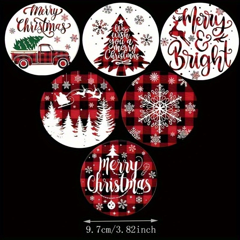 2D 4in Red Christmas Wooden Coaster Heat-Resistant Home Tabletop Decor with Christmas Tree And Snowflake Design for Tableware