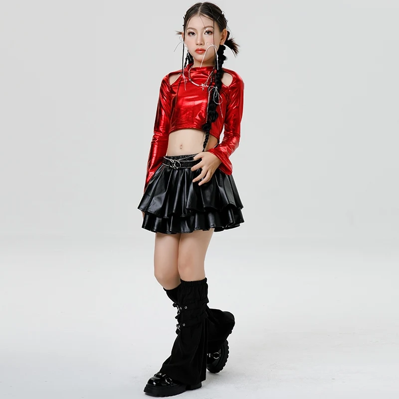 Costumes de danse jazz pour enfants, ensemble de compétition de phtaline K POP, tenues d'anterie de rue Hip Hop, ensemble de défilé, rouge, Y2K, XH1698, nouveau