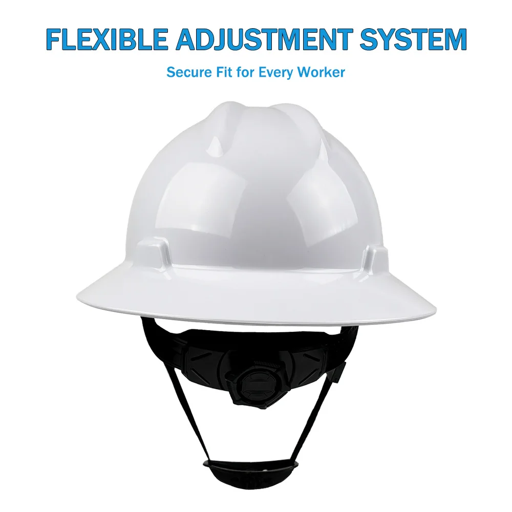 قبعة صلبة كاملة الحواف CE مع تعليق بسقاطة 6 نقاط مضادة للتصادمات خوذة أمان HDPE قبعة عمل أرضية للمهندس ANSI