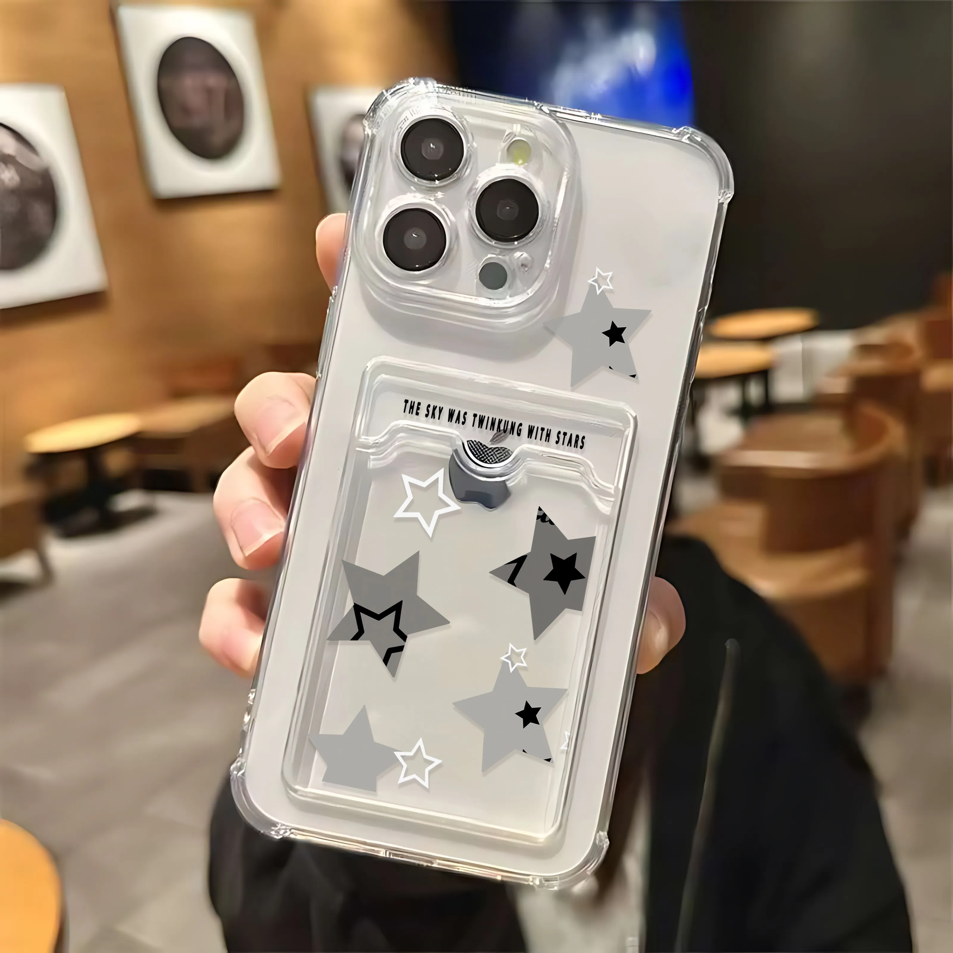 Korean INS Transparent Star Card Hold Phone Case For Samsung S24 S23 S22 S21 S20 FE Plus Ultra M33 M53 M54 5G Luxury Clear Cover