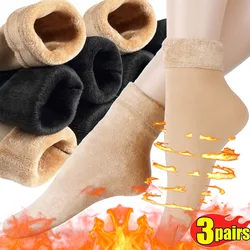 3Pairs Winter Warm Socks Thicken Short Sock Soft Velvet Wool Cashmere Plush Black Skin Unisex Thermal Snow Boots Home Floor Sock