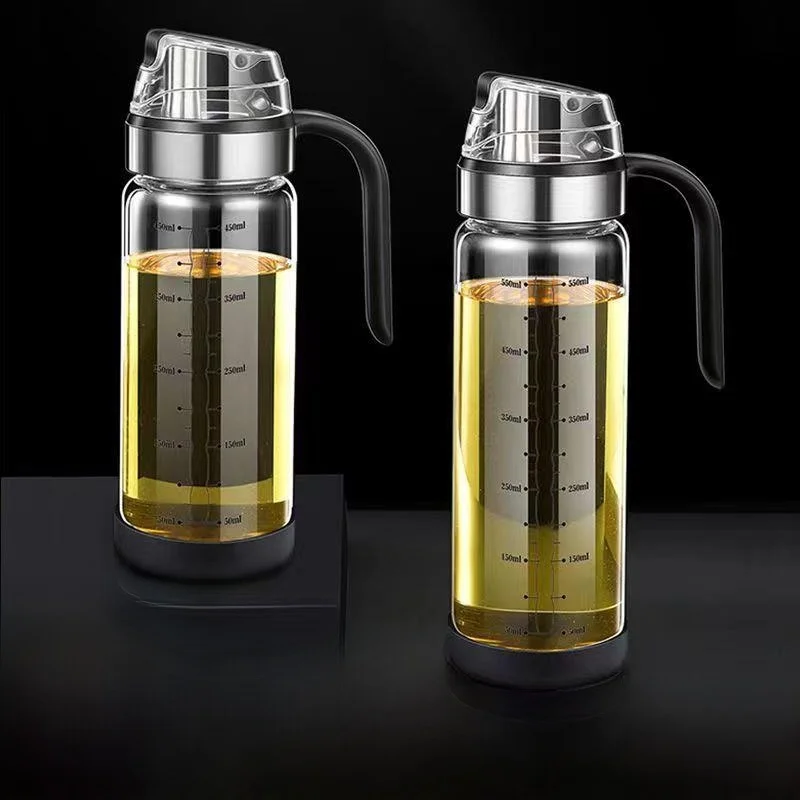 Botella de aceite de vidrio para uso doméstico, tarro de almacenamiento de aceite con apertura y cierre automático para condimentos de cocina, vinagre, salsa de soja, capacidad de 500ml, estilo chino