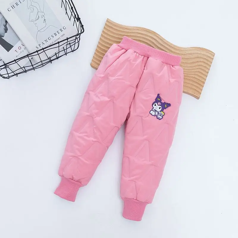 Kuromi Anime Kawaii MINISO Ins Warm Casual Children Cotton Pants Cute Thick Winter Loose Trousers Clothing Gifts for Kids