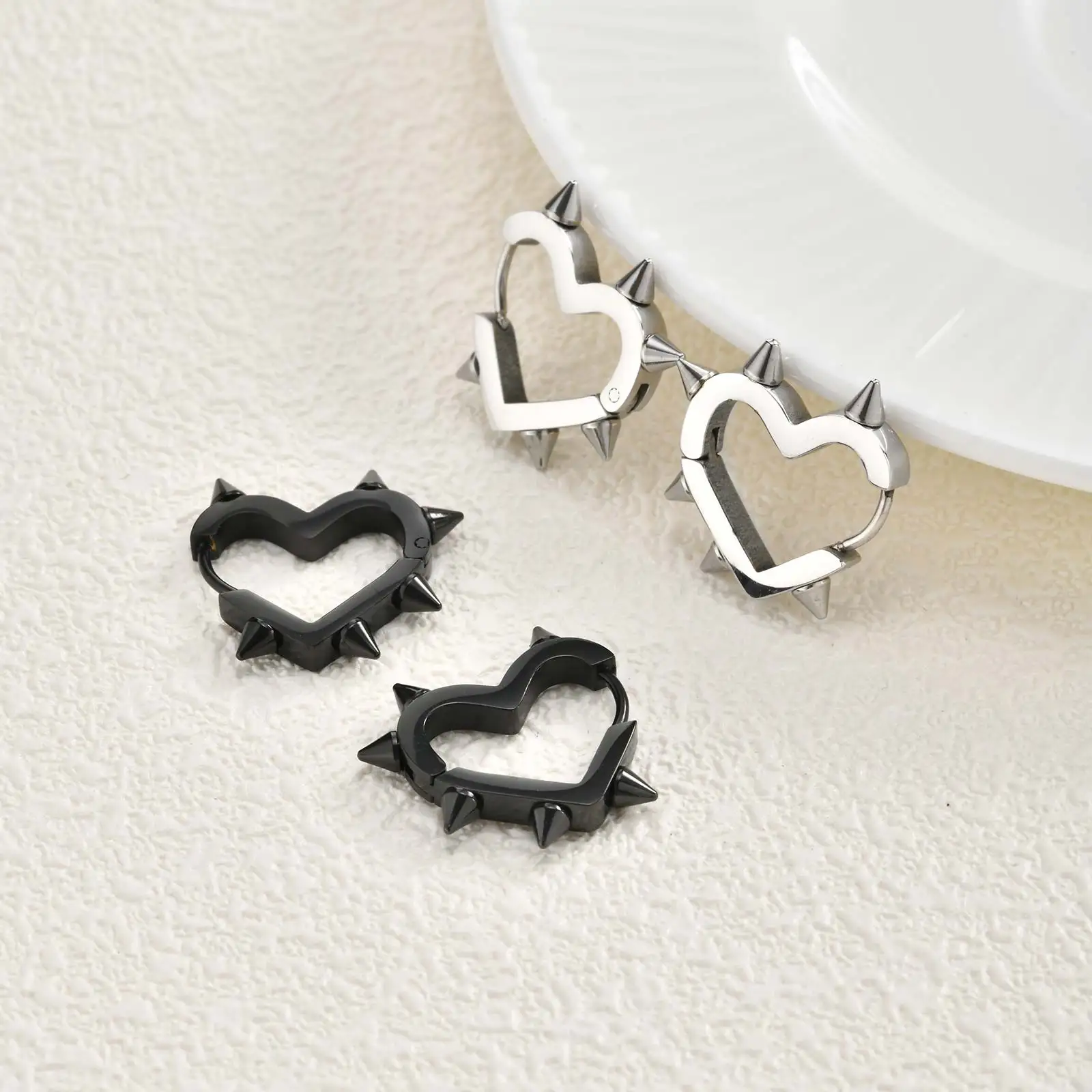 Creative Gothic Punk Rivet Heart Hoop Earrings for Parties