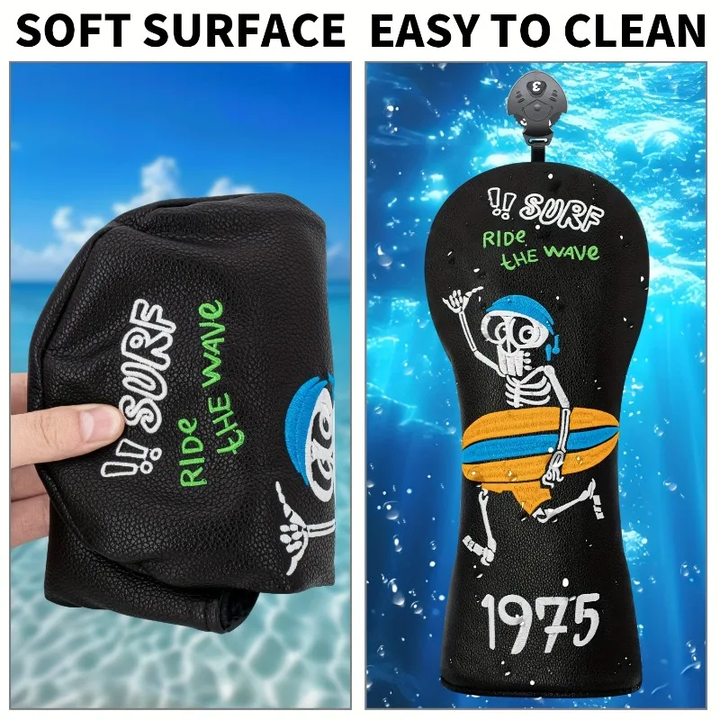 Surfing Skull Golf Club Cover, Fashionable Golf Head Cover, Golf Fairway Wood Head Cover - Driver/Fairway/Hybrid image 6