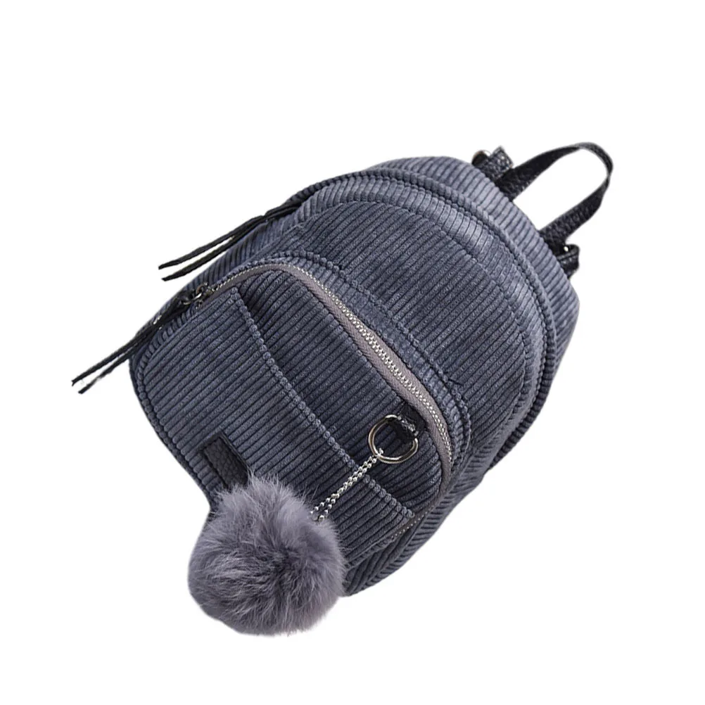 

Blue Gray Corduroy Hairball Backpack Retro Satchel Fashion Bookbag for School Travel Casual Student Corduroy Backpack