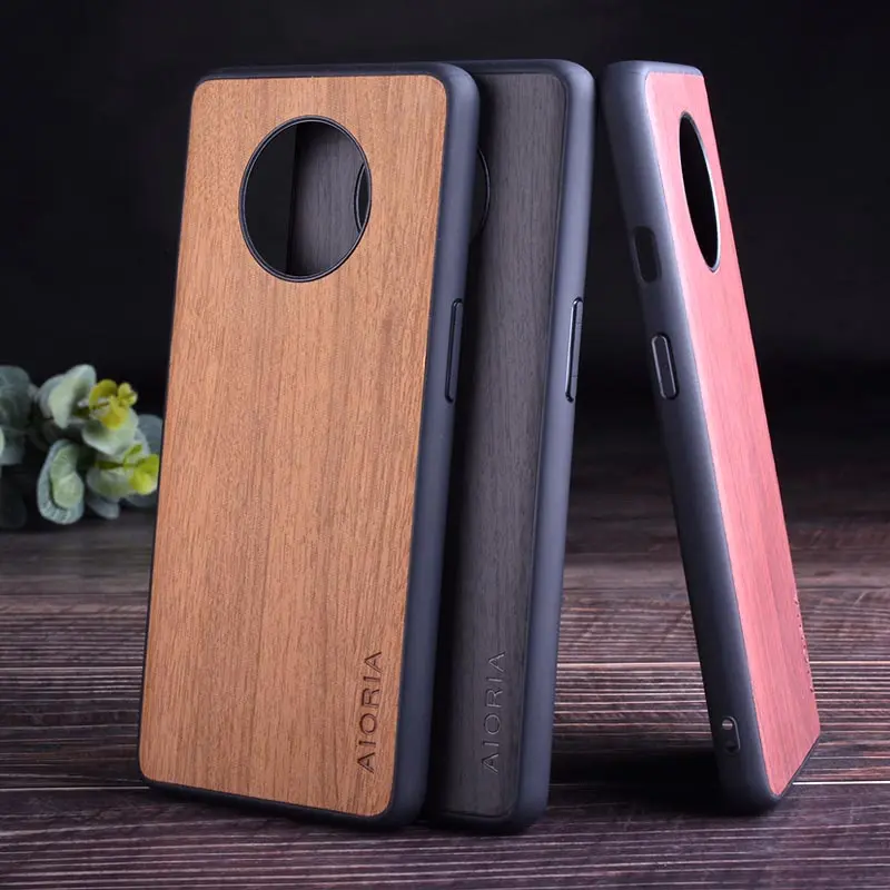Funda de madera para Oneplus 7T, TPU + PC + cubierta de piel de cuero PU, coque, fundas para Oneplus 7T